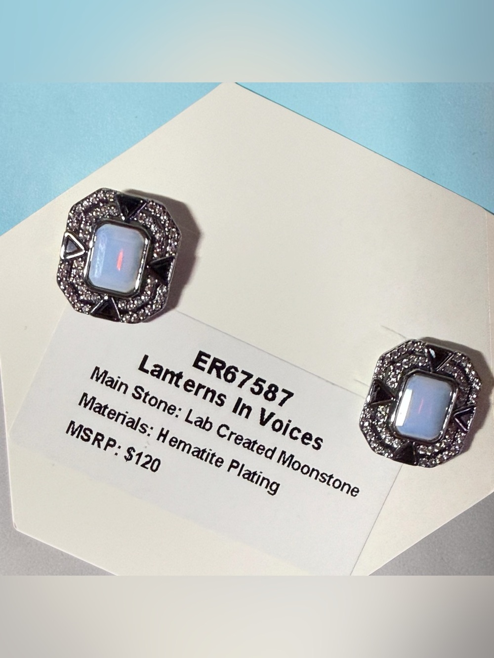 Lanterns In Voices Moonstone Earrings - White Silver Tone